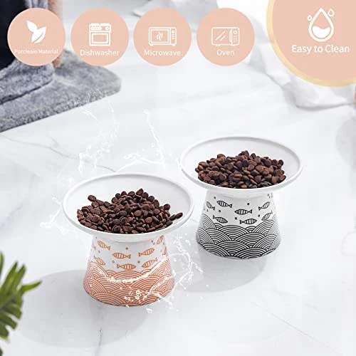 6.25 Inch Extra Wide Elevated Ceramic Cat Bowls, Food And Water Bowl Set For Elder Big Cats Small Dogs, Raised Design For Pet Easy Eating, Protect Cat's Spine, Black & Orange, Set Of 2 7 6.25 Inch Extra Wide Elevated Ceramic Cat Bowls, Food And Water Bowl Set For Elder Big Cats Small Dogs, Raised Design For Pet Easy Eating, Protect Cat's Spine, Black & Orange, Set Of 2 - Image 5