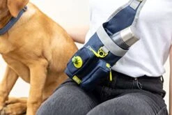 BUILT PET NightSafe Dog Water Bottle Carrier, Animal Drinking Cannister Holder Sling, Travel Friendly Hands Free Cross Body Bag With Treat Pouch & Poop Bag Dispenser For Dog Walking, 94-114cm, Blue -Zoo Shop 41TkHJp26vL