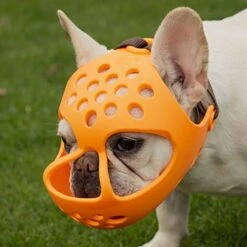 JYHY Short Snout Dog Muzzles,Soft Silicone Adjustable Breathable Bulldog Muzzle For Biting Chewing Barking Training,Ideal For Flat-Faced Dogs (L, Orange)