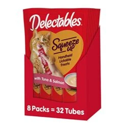 Hartz Delectables Squeeze Up Interactive Lickable Wet Cat Treats For Adult & Senior Cats, Tuna & Salmon, 4 Count(Pack Of 8)