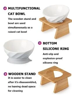 Y YHY Cat Bowl Tilted, Raised Cat Food Water Bowl 6-Inch Ceramic Cat Bowl Elevated Cat Dish With Non-Slip Silicone Circle And Removable Wooden Stands For Indoor Cats, Small Dog 12 Y YHY Cat Bowl Tilted, Raised Cat Food Water Bowl 6-Inch Ceramic Cat Bowl Elevated Cat Dish With Non-Slip Silicone Circle And Removable Wooden Stands For Indoor Cats, Small Dog -Zoo Shop 41UDot1RmIL