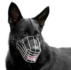 BronzeDog German Shepherd Dog Muzzle Wire Metal Basket Adjustable Leather Muzzle For Large Dogs (Size M)