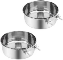 Wontee Pet Food Water Bowl With Clamp Holder Stainless Steel Feeding Cups Feeder For Dog Bird Parrot Cat Rabbit, 2 Packs (M) -Zoo Shop 41UQzxVGnfL. AC