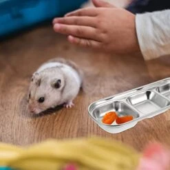 POPETPOP Hamster Feeder Dispenser Grid Tray: 2pcs Stainless Steel Guinea Pigs Compartment Fodder Plate For Pigeons Parrots Hedgehog Small Animals 27x8. 4cm -Zoo Shop 41UhNeYahJL