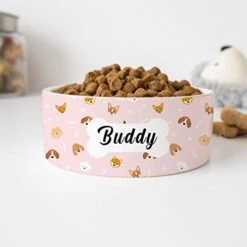 GENERIC Personalized Cute Dogs Pattern Pet Bowl, Ceramic Food Bowl For Pets Available In Two Sizes, Gift For Dog