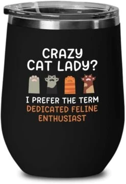 Cat Owner Pink Wine Tumbler 12oz - Dedicated Feline - Cat Women Fun Cat Parents Stuff Lady Paws Pet Dad Gifts -Zoo Shop 41W5RircjRL. AC