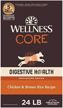 Wellness CORE Digestive Health Dry Senior Food With Wholesome Grains, Advanced Age For Dogs Over 7-Years Old, For Dogs With Sensitive Stomachs, Made In USA With Real Chicken (Senior, 24-Pound Bag) -Zoo Shop 41WA8Hc0DwL. AC