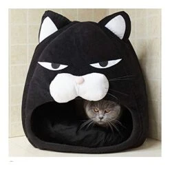YangYan Cartoon Cat Bed Lovely Pet House For Puppy Cat Warm Soft Cat Cave Tent Waterproof Bottom Sleep Bag Cat Supplies (Color : Black, Size : 38cm38cm38cm) -Zoo Shop 41WMdTcaFsL
