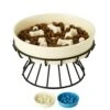 8.25'' Ceramic Slow Dog Bowl With Elevated Metal Stand, 1.75 Cups Non-Slip Puzzle Raised Dog Bowl Feeder, Slow Down Eating Anti-Choking Food Bowl Dish For Small And Medium & Large Dogs - Beige Color 2 8.25'' Ceramic Slow Dog Bowl With Elevated Metal Stand, 1.75 Cups Non-Slip Puzzle Raised Dog Bowl Feeder, Slow Down Eating Anti-Choking Food Bowl Dish For Small And Medium & Large Dogs - Beige Color -Zoo Shop 41XIzcRmNRL