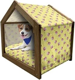 Ambesonne Fruit Wooden Pet House, Cartoon Carrots Images In Triplet Design Healthy Vegetable Foods Natural Art, Indoor & Outdoor Portable Dog Kennel With Pillow And Cover, Small, Coral Earth Yellow -Zoo Shop 41XKDUsCtaL. AC