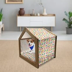 Lunarable Pepper Wooden Pet House, Vegetarian Food And Vegetables Pattern Exotic Hot Ingredients Mexican Cusine Element, Outdoor & Indoor Portable Dog Kennel With Pillow And Cover, Small, Multicolor -Zoo Shop 41Xr1krj0TL