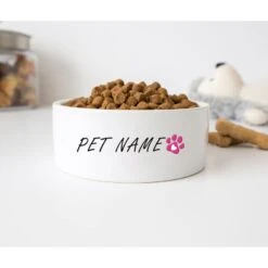 GENERIC Personalized Pink Dog Paw Print Pet Name Bowl, Ceramic Pet Food Bowl, Gift For Pets, Available In 2 Sizes