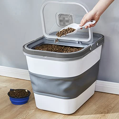 SONKONIA Dog Food Storage Container, 35lbs Collapsible Food Container With Scoop, Food Storage Bin With Airtight Lid For Dog Cat Food, Grey 5 SONKONIA Dog Food Storage Container, 35lbs Collapsible Food Container With Scoop, Food Storage Bin With Airtight Lid For Dog Cat Food, Grey - Image 3