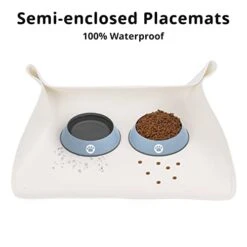 HOWWFALY Semi Enclosed Anti Spill Cat Feeding Mat,Cat Mat For Food And Water, PU Leather Waterproof & Oil Resistant Pet Bowl Placemat-Protect Floors From Messy (20.86" X 14.96") -Zoo Shop 41Zc7M1wF4L