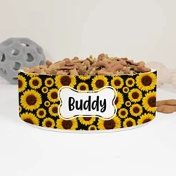 GENERIC Personalized Sunflowers Pattern Pet Bowl Custom Pet Name, Bowl For Dogs, Cats Drinking Bowl, Available In Two Sizes