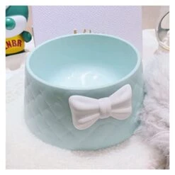 Pet Dog Food Bowls Lovely Bowknot Puppy Feeder Dish Bowl Diamond Pattern Bow Cat Bowl For Water Sweet Princess Pet Feeding Bowls (Color : Blue) -Zoo Shop 41a4oL4VmrL