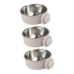 Balacoo 3pcs Cat Grey Steel Cage Macaw Stainless Coop S Bird Dog Pet Hanging Cup Bowl Feeders Food Animal Bows Cockatiel Dish Size Parakeet Feeding Budgies Bowls Birds Supplies For