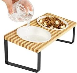 Elevated Cat Bowls, Raised Ceramic Cats Puppy Dishes For Food And Water, Tilted Bamboo Stand For Anti Vomiting, Indoor 5.5 Inch Wide Dish For Whisker Friendly (Iron Stand-Brown, Bowl 5.5in) -Zoo Shop 41b0N8KziqL. AC