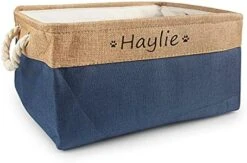 Xingfa Personalized Dog Toy Basket With Name,Custom Dog Toy Basket,Paw Prints Pet Food Storage Container,Dog Toy Box For Small Dogs,New Puppy Supplies (Beige,L 41X32X21cm) -Zoo Shop 41b3u9IrJ9L. AC