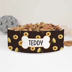GENERIC Sunflowers Pet's Name Bowl, Ceramic Food Bowl For Pets, Gift For Dog, Gift For Cat