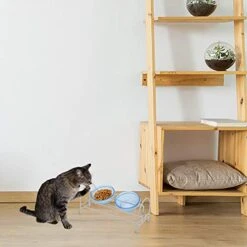 POPETPOP Puppy Water Bowl Double Cat Bowls With Iron Stand Glass Dog Bowls Raised Pet Bowls Food Water Dish Feeder No Spill Non-Skid For Puppy Kitten Glassine -Zoo Shop 41cOgagtO6L