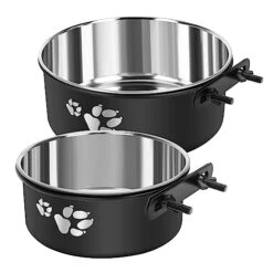 OFFKITSLY Kennel Water Bowl, Stainless Steel Dog Crate Water Bowl No Spill, 2 Pack Hanging Dog Bowls For Kennel Cage, Metal Pet Dog Food Water Bowl Feeder For Small Medium Size Dogs