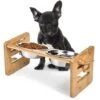 Elevated Dog Bowls With 2 Stainless Steel Dishes For Small Size Dogs & Cats- 6 Adjustable Heights Raised Bamboo Pet Slanted Feeding Stand-Large Food & Water Bowl Set- 15 ° Tilted Feeder For Cat, Puppy -Zoo Shop 41cd2XZZsbL