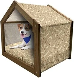 Ambesonne Pineapple Wooden Pet House, Tropical Fruit Pattern Detailed Composition Of Hawaiian Food Summer Season, Indoor & Outdoor Portable Dog Kennel With Pillow And Cover, Small, Apricot Sea Green -Zoo Shop 41cgWdVLfL. AC