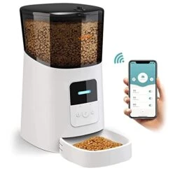 WOPET 6L Automatic Cat Feeder, Wi-Fi Enabled Smart Pet Feeder For Cats And Dogs, Auto Dog Food Dispenser With Portion Control, Distribution Alarms And Voice Recorder Up To 15 Meals Per Day