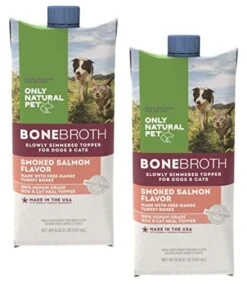 Only Natural Bone Broth For Dogs & Cats - Hydrating Food Topper & Gravy - Add Flavor & Nutrition To Dehydrated Food - Ideal Treat For Picky Eaters - Liquid Pouch Seasoning Salmon 2-Pack 8.45 Oz Each