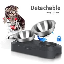 AYADA Raised Cat Food Bowl Set, Stainless Steel Cat Dish For Food Water Anti Vomiting Elevated With Stand Ergonomic Lifted Slanted Tilted 15 Angle Metal Double Kitty Kitten Wet Food Bowl 2 Pet Bowl -Zoo Shop 41eDsE4jWQL