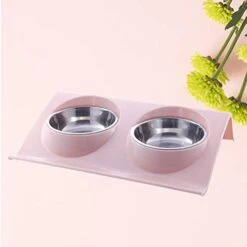 Pet Bowl 1Pc Stainless Steel Dog Cat Double- Bowl Pet Water Food Bowls Pet Feeding Container Pink -Zoo Shop 41eMqECQvAL