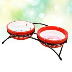 Iplusmile Christmas Supplies Dual Use Cat Bowls Ceramic Bowl Non- Slip Feeding Container Pet Water Food Bowls With Bowl Holder Red -Zoo Shop 41erzAqcOcL