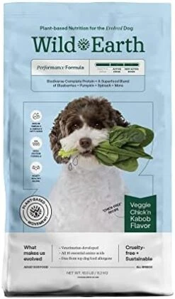 Wild Earth Vegan Dry Dog Food Performance Formula | Plant-Based Vegetarian Kibble | Wheat-Free, Allergen-Free, Veterinarian-Developed | Veggie Chick'n Kabob Flavor, 4lb Bag 24 Wild Earth Vegan Dry Dog Food Performance Formula | Plant-Based Vegetarian Kibble | Wheat-Free, Allergen-Free, Veterinarian-Developed | Veggie Chick'n Kabob Flavor, 4lb Bag -Zoo Shop 41ewMNEHjML. AC