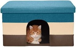 Furhaven Pet House For Indoor Cats & Medium/Small Dogs, Collapsible & Foldable W/ Plush Ball Toy - Living Room Ottoman Cat Condo - Coconut Brown, Large -Zoo Shop 41exBxVEAPL. AC