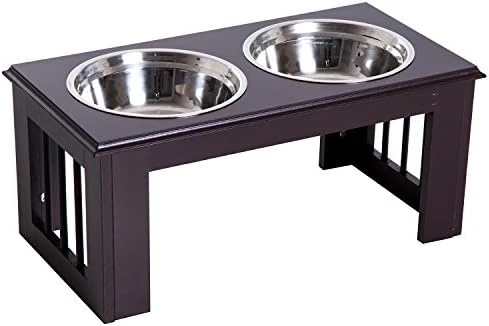 PawHut 17" Small Puppy Dog Feeding Station For Messy Pets, Stainless Steel Elevated Dog Bowls With Modern Wooden Frame, Dog Food Stand Pet Feeding Station, White 8 PawHut 17" Small Puppy Dog Feeding Station For Messy Pets, Stainless Steel Elevated Dog Bowls With Modern Wooden Frame, Dog Food Stand Pet Feeding Station, White - Image 6