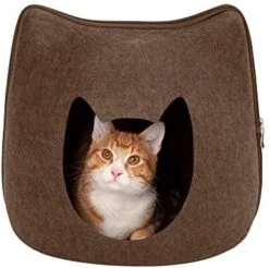 Furhaven Pet House For Indoor Cats & Medium/Small Dogs, Collapsible & Foldable W/ Plush Ball Toy - Living Room Ottoman Cat Condo - Coconut Brown, Large -Zoo Shop 41f0RahnyhL. AC