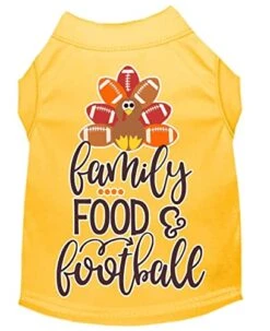 Family, Food, And Football Screen Print Dog Shirt Yellow Lg