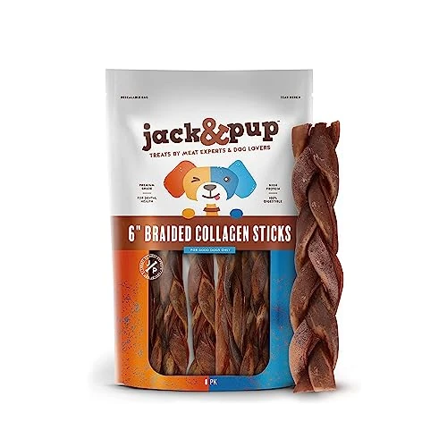 Jack&Pup 6" Braided Beef Collagen Sticks For Dogs - Rawhide Free Dog Chews Long Lasting Collagen Chews For Dogs - Bully Sticks Alternative (8 Pack) 3 Jack&Pup 6" Braided Beef Collagen Sticks For Dogs - Rawhide Free Dog Chews Long Lasting Collagen Chews For Dogs - Bully Sticks Alternative (8 Pack)