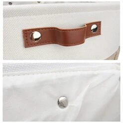 Personalized Dog Toy Box Square Basket With Leather Handles , Custom Name And Paw Pattern Puppy Toy Bin , Storage Baskets For Organizing Food Clothes And Pets Accessories(White Beige) -Zoo Shop 41flT05pwZL