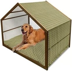 Ambesonne Avocado Wooden Dog House, Fresh Summer Food Theme As Half Piece Of Multiple Avocado Warm Backdrop, Indoor & Outdoor Portable Dog Kennel With Pillow & Cover, 2X-Large, Multicolor -Zoo Shop 41g22O0WZL. AC