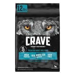 CRAVE Grain Free High Protein Adult Dry Dog Food, White Fish & Salmon, 12 Lb. Bag