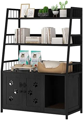 Recaceik Large Cat Litter Box Enclosure With Shelf Storage, Hidden Cat Washroom Furniture, Wooden Cat House With Scratch Pad, Sturdy Indoor Cat Cabinet With 2 Doors, Black 9 Recaceik Large Cat Litter Box Enclosure With Shelf Storage, Hidden Cat Washroom Furniture, Wooden Cat House With Scratch Pad, Sturdy Indoor Cat Cabinet With 2 Doors, Black - Image 7