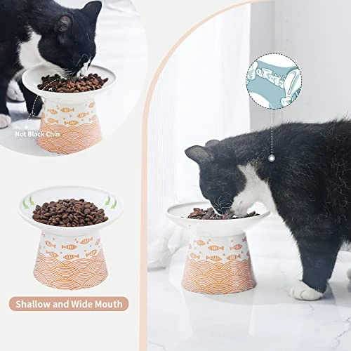 6.25 Inch Extra Wide Elevated Ceramic Cat Bowls, Food And Water Bowl Set For Elder Big Cats Small Dogs, Raised Design For Pet Easy Eating, Protect Cat's Spine, Black & Orange, Set Of 2 4 6.25 Inch Extra Wide Elevated Ceramic Cat Bowls, Food And Water Bowl Set For Elder Big Cats Small Dogs, Raised Design For Pet Easy Eating, Protect Cat's Spine, Black & Orange, Set Of 2 - Image 2