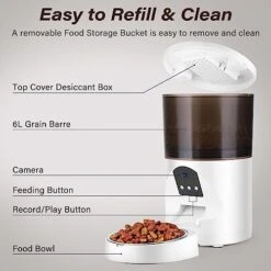 Automatic Dog Feeder With Camera, Smart Cat Food Dispenser With Camera, 6L Pet Feeder With APP Control, Built-in Microphone, PIR Motion Induction, 2.4G WiFi Connection & 150°Wide View Pet Feeder -Zoo Shop 41jD7Vc1JXL
