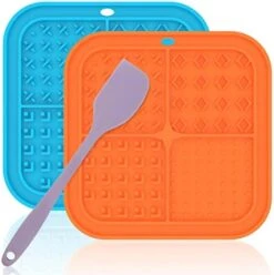 PatiencET Licking Mat For Dogs Cats 4 Pack, Dog Peanut Butter Lick Pad With Strong Suction Cups For Calming, Reduce Anxiety Boredom(Blue & Green & Orange & Purple) -Zoo Shop 41jHM91WuGL. AC