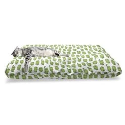 Ambesonne Farming Pet Bed, Cabbage Lettuce Garden Fresh Salad Organic Healthy Eating Food Vegan Graphic, Chew Resistant Pad For Dogs And Cats Cushion With Removable Cover, 24" X 39", Fern Green White