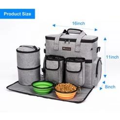Airline Approved Dog Travel Bag With 2 Dog Treat Training Pouches, Dog Tote Organizer For Weekend Pet Travel Supplies & Accessories, 2 Collapsible Dog Bowls, 2 Travel Dog Food Container (Grey) -Zoo Shop 41jwuquCEkL