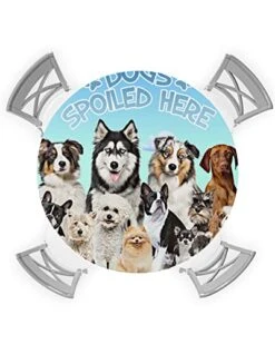 Aomike Round Fitted Tablecloth, Dogs Spoiled HERE Different Kinds Of Dogs With Blue Sky Elastic Edge Tablecloth Waterproof Wipeable Table Cover For Dinning Fits Tables Up To 55" - 60"