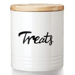 LEETOYI Cat Treat Container With Lid, Ceramic Dog Treat Jars 4.5-Inch 31oz (White)